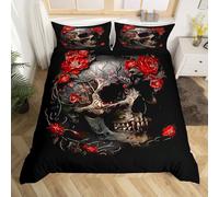 Homewish Gothic Skull Bedding Set Single Flower Skull Duvet Cover Halloween Theme Quilt Cover For Kids Boys Girls,Skeleton Bones Bed Set
