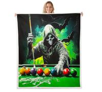 Homewish Gothic Skull Fleece Blanket Queen 90"x90" Halloween Bats Sherpa Blanket Goth Pool Player Fuzzy Plush Throw - Science Fiction Style Billiard Balls Decor for Bed Couch