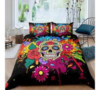 Homewish Gothic Watercolor Tie Dye Comforter Cover Kid Colorful Sugar Skull Bedding Set Rose Flower Duvet Cover For Child Youth Girly Decorations 3 Pcs With 2 Pillow Cases Soft Comfortable King Size