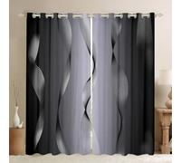 Homewish Gradient Black and Greyish White Blackout Curtains Ombre 2 Panels 66" Wx90 L Curtains & Drapes,Trippy Spiral Silver Wave Line Curtains,Abstract Art Room Decor Aesthetic
