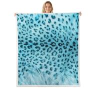 Homewish Gradient Blue Leopard Print Fleece Blanket Twin 60"x80" Simulated Cheetah Printed Sherpa Blanket 2D Animal Print Fuzzy Plush Throw - African Wildlife Farmhouse Decor for Bed Couch