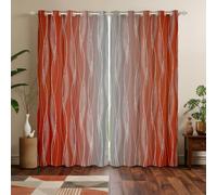 Homewish Gradient Coral And Grey Window Curtains Ombre Orange Gray Blackout Curtains 66" Wx72 L Geometric Striped Curtains & Drapes Silver Wavy Line Window Treatments 2 Panels Room Decor