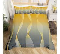 Homewish Gradient Gradient Yellow to Grey Duvet Cover Ombre King Bedding Sets for Boys,Trippy Spiral Silver Wave Line Comforter Cover,Abstract Art Room Decor Aesthetic
