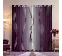 Homewish Gradient Purple and Greyish White Blackout Curtains Ombre 2 Panels 52 x 90 Inch Curtains & Drapes - Trippy Spiral Silver Wave Line Curtains - Abstract Art Room Decor Aesthetic