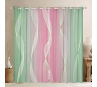 Homewish Gradient Sage and Pink Blackout Curtains Ombre 2 Panels 66" Wx72 L Curtains & Drapes,Trippy Spiral Silver Wave Line Curtains,Abstract Art Room Decor Aesthetic