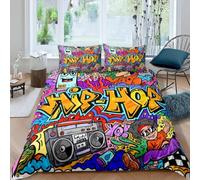 Homewish Graffiti Duvet Cover Single, Hip Hop Bedding 2 Pieces | Abstract Hippie Urban Doodle Quilt Cover 2 Piece, Colorful Street Culture Bed Sets for Teens