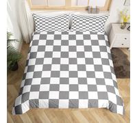 Homewish Gray Checkered Duvet Cover Single White Grey Checkerboard Grid Bedding Set,Geometric Buffalo Plaid Comforter Cover For Kids Boys Teen Adults Men Gingham Bed Set Modern Room Decor