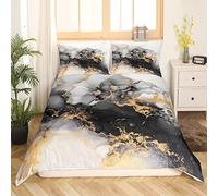 Homewish Gray Marble Comforter Cover Abstract Artwork Bed Set, Grey Watercolor Duvet Cover Double Gray Marbling Bedding Set, Psychedelic Stone Print Bedspread Cover Room Decoratives