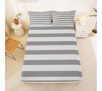 Homewish Gray Stripes Fitted Sheet Double Modern Geometric Striped Bed Sheets Abstract Horizontal Stripes Bedding Set for Kids Teens Girls,Aesthetic Simple Lines Bed Cover 3 Pcs