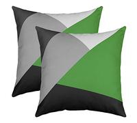 Homewish Green Black Gray Pillow Cases for Sofa Couch, Simple Geometric Patchwork Cushion Covers, Modern Throw Pillow Covers Pack of 2, Microfiber Square Throw Pillow Covers, 40 x 40 cm