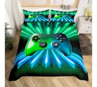 Homewish Green Blue Gamepad Bedding Set Game Player Comforter Cover Double Size Modern Gamer Gaming Duvet Cover Neon Trippy Bedding Set For Kids Boys Girls Teens Young Man Room Decor