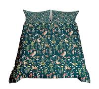 Homewish Green Floral Bedding Super King Size, Vintage Garden Flower Duvet Cover for Girls Women, Woodland Animals Print Bedding Sets, Aesthetic Botanical Plants Quilt Cover, Reversible
