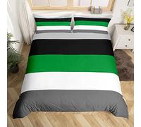 Homewish Green Gray Duvet Cover Set with 2 Pillowcases - Double Size, 100% Soft & Breathable Polyester, Zip Closure - Patchwork Geometric Striped Bedding - Modern Simple Pattern with Black Reverse