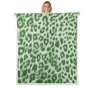 Homewish Green Leopard Print Sherpa Blanket Simulated Cheetah Printed Fuzzy Plush Throw 2D Animal Print Fleece Blanket - African Wildlife Farmhouse Decor for Bed Couch Twin 60"x80"
