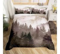 Homewish Green Smoky Forest Quilt Cover Cot Size,Nature Mountain Duvet Cover for Kids Boys Girls Teens Men Rustic Room Decor, Woodland Trees Bedding Set Plant Scenery Bed Set Psychedelic Decorative