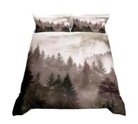 Homewish Green Smoky Forest Quilt Cover King Size,Nature Mountain Duvet Cover for Kids Boys Girls Teens Men Rustic Room Decor, Woodland Trees Bedding Set Plant Scenery Bed Set Psychedelic Decorative
