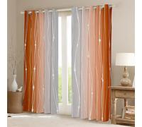 Homewish Grey and Orange Watercolor Blackout Curtains Wave Stripe and Dots Curtains & Drapes, Geometric Aesthetic Curtains Ombre Gradient Window Drapes, Modern Abstract Curtains 46" Wx72 L 2 Panels