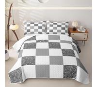 Homewish Grey and White Checkered Single Quilt Set 2 Piece