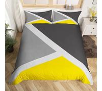 Homewish Grey and Yellow Duvet Cover Set with 2 Pillowcases - Double Size, 100% Soft & Breathable Polyester, Zip Closure - Geometric Triangle Bedding - Modern Simple Pattern with Black Reverse