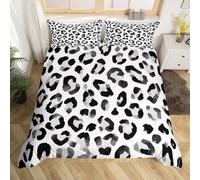 Homewish Grey Double Duvet Cover Set Classic Leopard Print Bedding - Watercolor Cheetah Animal textured Quilt Cover for Kids Girls Women - Stylish Leopard Camouflage Bed Set Gray Reversible