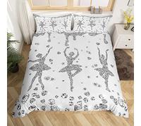 Homewish Grey Glitter Sequins Diamond Duvet Cover Single Ballet Dancer Bedding Set for Teen Girls Women Classical Dance Comforter Cover Ballerina Love Hearts Stars Bed Set with 1 Pillow Case