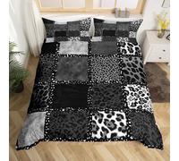 Homewish Grey Leopard Print Bedding Gray Animal Print Single Duvet Cover Set - African Cheetah Texture Quilt Cover for Kids Adults Patchwork Geometric Bed Set with Black Reverse (Soft Microfiber)