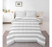 Homewish Grey Striped Single Duvet Set - Modern Abstract Stripes Bedding Set Geometric Simple Striped Quilt Set - Minimalists Aesthetic Lines Coverless Duvet