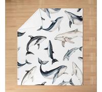 Homewish Grey Whales Flannel Blanket 40"x50" for Couch | Watercolor Dolphins Fleece Blankets for Bed Sofa Tiny Dot Marine Life Fuzzy Plush Living Room Decor