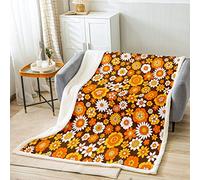 Homewish Groovy Boho Floral Power Throw Blanket Queen 90"X90" For Bed Couch 60S 70S Retro Hippie Floral Sherpa Blanket Vintage Colorful Groovy Flowers Power Plush Bed Blanket Bohemian Flannel Blanket