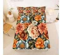 Homewish Groovy Flower Fitted Sheet King Hippie Funky Floral Bed Sheets for Kids Teens 60S 70S Hippie Flower Power Bedding Set,for Women Girls Groovy Natural Garden Botanical Bed Cover 3 Pcs