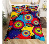 Homewish Groovy Tie Dye Flowers Bedding Set Single Hippie Rainbow Floral Comforter Cover For Kids Girls Boys Retro 60S 70S Duvet Cover Trippy Colorful Blossom Bed Set Bedroom Decor 2 Pieces