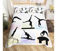 Homewish Gymnastics Bedding Sets Double Dance Princess Comforter Cover for Teen Girls, Geometric Checkered Bed Set Colorful Gymnast Patchwork Duvet Cover, Ballet Dancer Quilt Cover (Zipper Closure)