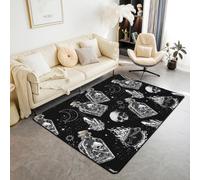 Homewish Halloween Cotton Area Rugs 100x150cm for Bedroom Living Room- Gothic Sugar Skull Modern Floor Carpet | Moon Stars Large Rugs Potion Stove Bottle Non Shedding Carpet