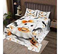 Homewish Halloween Coverlet Set King Starry Ghost Bedspread Bow Bowknot Spooky Fall Kawaii Bat Black White Orange Quilt Set,Kids Women Girls Warm Soft Bedclothes Bedding Quilted