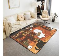 Homewish Halloween Ghost Read Books Area Rug 100x150cm for Bedroom - Happy Halloween Rugs Living Room Cute Black Cat Non Shedding Carpet Cartoon Theme Large Rugs
