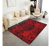 Homewish Halloween Moth Pattern Area Rug 150x200 cm Red Black Gothic Rug For Bedroom Living Room Goth Boho Damask Floral Carpet Decor Halloween Animal Print Indoor Floor Mat Non Slip