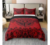 Homewish Halloween Moth Pattern Cotton Duvet cover Double Red Black Gothic Bedding Set For Kids Adults Goth Boho Damask Floral Comforter cover Halloween Animal Print Bed Set 3 Pcs