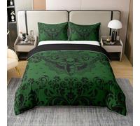 Homewish Halloween Moth Pattern Cotton Duvet cover Single Green Black Gothic Bedding Set For Kids Adults Goth Boho Damask Floral Comforter cover Halloween Animal Print Bed Set 2 Pcs