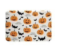 Homewish Halloween Pumpkin Door Mat for Bedroom Pumpkin Lights Bathroom Rug Non Slip Happy Halloween Bats Bath Mat for Bathroom - Horror Theme Entrance Rug 16"x24"