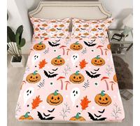 Homewish Halloween Pumpkin Fitted Sheet King Gothic Bats Ghost Bed Sheets Mushroom Goth Eyes Bedding Set for Kids Boys Girls,For Kids Boys Girls,Plant Leaves Bed Cover 3 Pcs