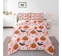 Homewish Halloween Pumpkin King Size Duvet Set - Gothic Bats Ghost Bedding Set Mushroom Goth Eyes Quilt Set - For Kids Boys Girls,Plant Leaves Coverless Duvet