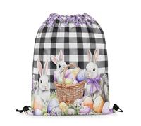 Homewish Happy Easter Drawstring Bag, Black Gray White Purple, 13"X16"