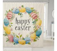 Homewish Happy Easter Shower Curtain 72" W x 72" L - Flowers Easter Wreath Waterproof Bathroom Curtains Rainbow Watercolor Eggs Curtain For Kids Girls,Cute Colorful Spring Flower Bathroom Accessories