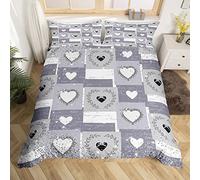 Homewish Hearts Duvet Cover King, Grey Geometric Bedding Set Bedroom Decor | Buffalo Check Glitter Stars Quilt Cover with 2 Pillowcases, Love You Print Bed Sets for Valentines