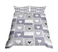 Homewish Hearts Duvet Cover Super King, Grey Geometric Bedding Set | Buffalo Check Glitter Stars Quilt Cover with 2 Pillowcases, Bed Sets for Adults, Love You Print Valentine