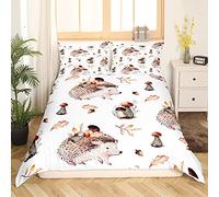Homewish Hedgehog Duvet Cover Set Super King Mushroom Bedding Set For Boys Teens Cute Cartoon Wild Animal Comforter Cover Set Pinecone Tree Leaf Quilt Cover Autumn Leaves Bedroom Decor