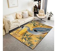 Homewish Heron Large Rugs for Bedroom 150x200cm | Green Leaves Brown Branches Living Room Rug Big Birds Yellow Floral Non Shedding Carpet for Hall Lounge Office