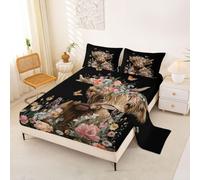 Homewish Highland Cow Bed Sheets Single for Kids Teens Adults,Farmhouse Rustic Sheet Set Floral Cowhide Bedding Set - Flying Butterflies Fitted Flat Sheets 3 Piece