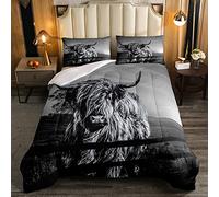 Homewish Highland Cow Bedding Set Single Size Grey Bull Cattle Duvet Set Funny Farmhouse Wildlife Animal Duvet Set For Kids Boys Girls Teens Western Cowboy Style Coverless Duvet Adult Bedroom Decor