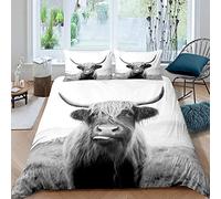 Homewish Highland Cow Comforter Double Size Farmhouse Animal Milk Bedding Set Funny Cute Cow Duvet Cover Wildlife Animal Quilt Gray White Bedding Set Room Decor